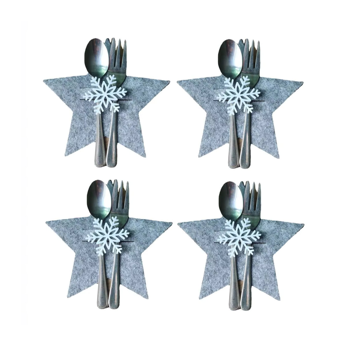 4er Set Weihnachts Bestecktaschen aus Vlies mit Elch- und Weihnachtsbaum-Motiv zur Tischdekoration - Bild 2