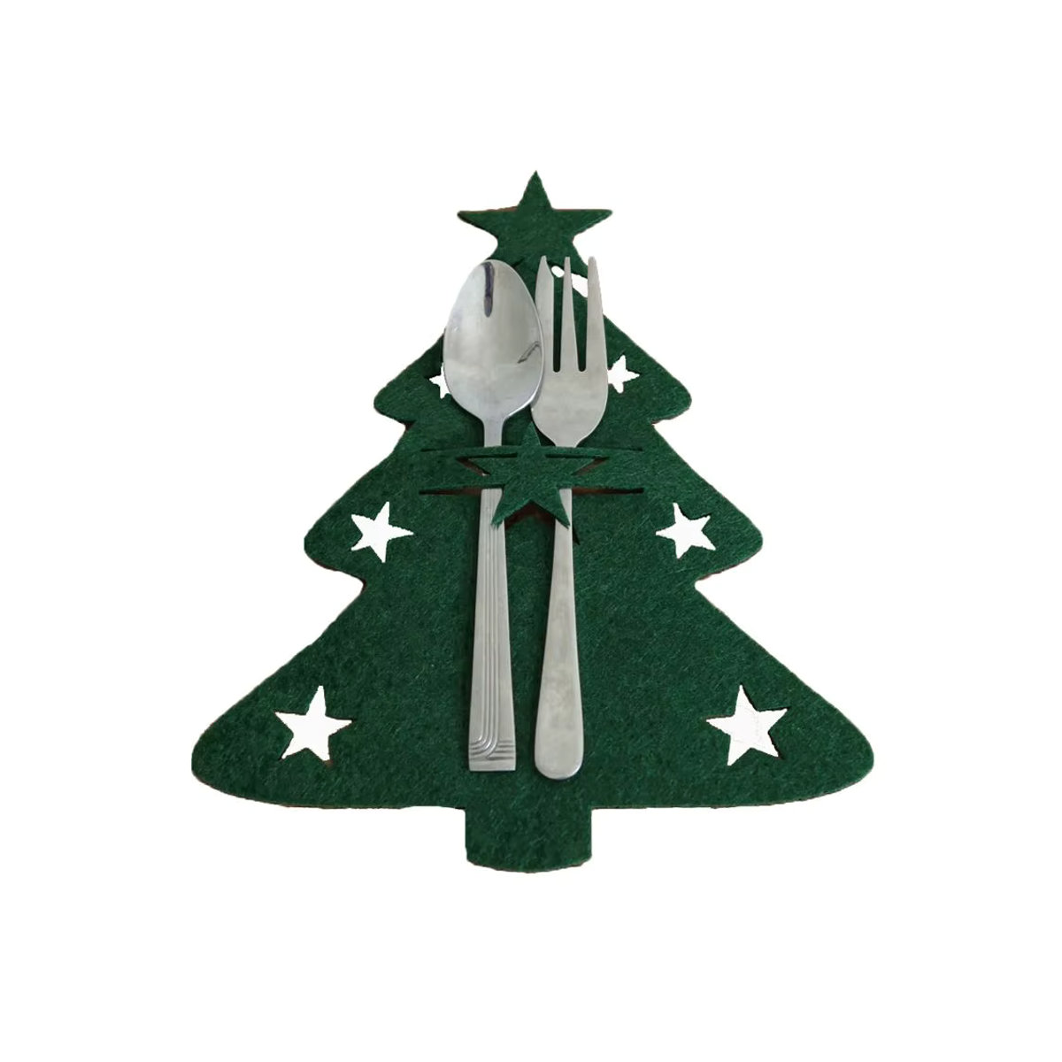 4er Set Weihnachts Bestecktaschen aus Vlies mit Elch- und Weihnachtsbaum-Motiv zur Tischdekoration - Bild 3