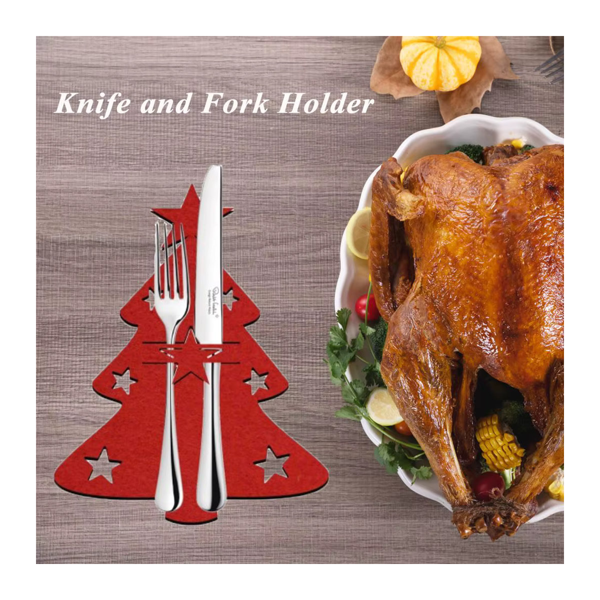 4er Set Weihnachts Bestecktaschen aus Vlies mit Elch- und Weihnachtsbaum-Motiv zur Tischdekoration - Bild 4