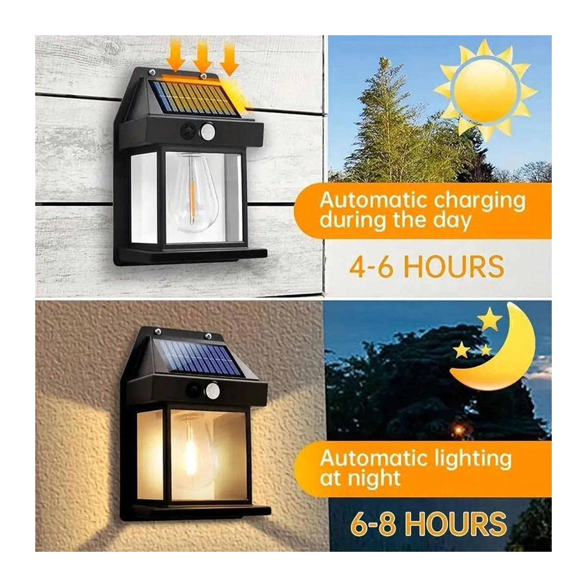 4er Set YJMP Super Lighting Solar Wandleuchten mit Bewegungssensor, LED Außenbeleuchtung in Schwarz, IP65 Wasserdicht, Warmweiß, Klassisches Landhaus Design - Bild 4