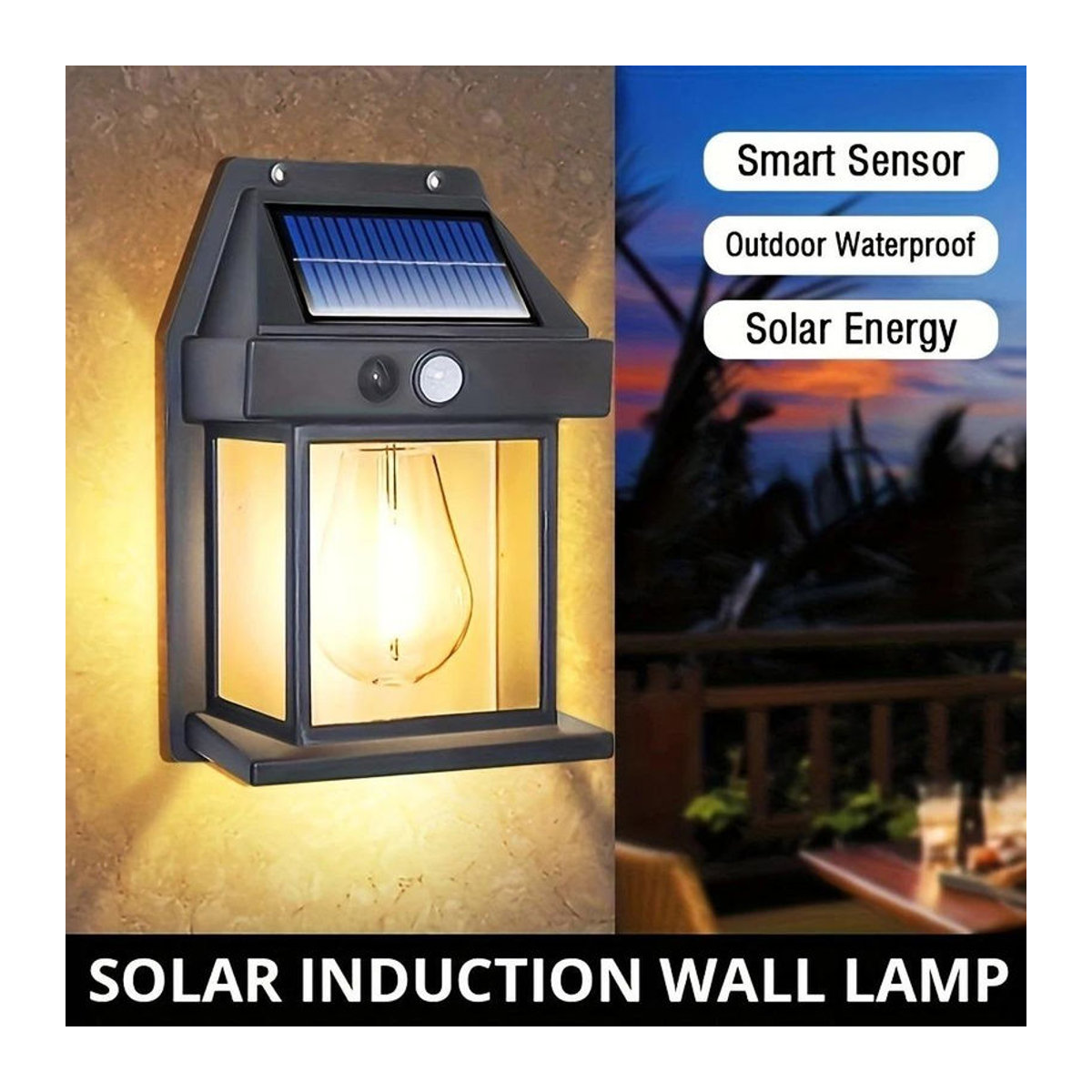 4er Set YJMP Super Lighting Solar Wandleuchten mit Bewegungssensor, LED Außenbeleuchtung in Schwarz, IP65 Wasserdicht, Warmweiß, Klassisches Landhaus Design - Bild 6