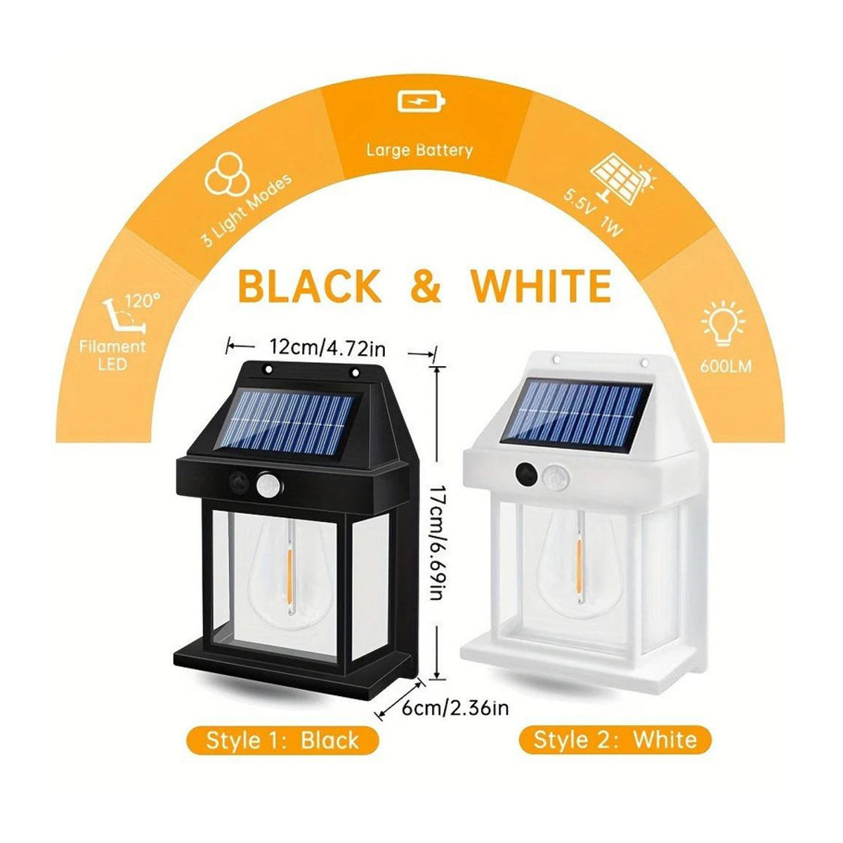 4er Set YJMP Super Lighting Solar Wandleuchten mit Bewegungssensor, LED Außenbeleuchtung in Schwarz, IP65 Wasserdicht, Warmweiß, Klassisches Landhaus Design - Bild 7