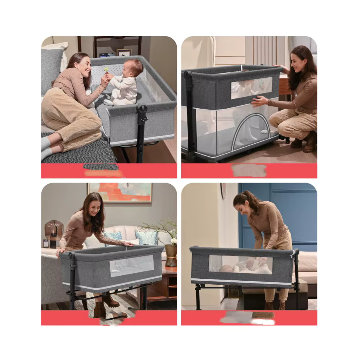 5-in-1 Babystation Grau mit Kinderbett, Wickeltisch, Laufstall, mobiler Basis und Aufbewahrungsorganisator aus Metall - Bild 3