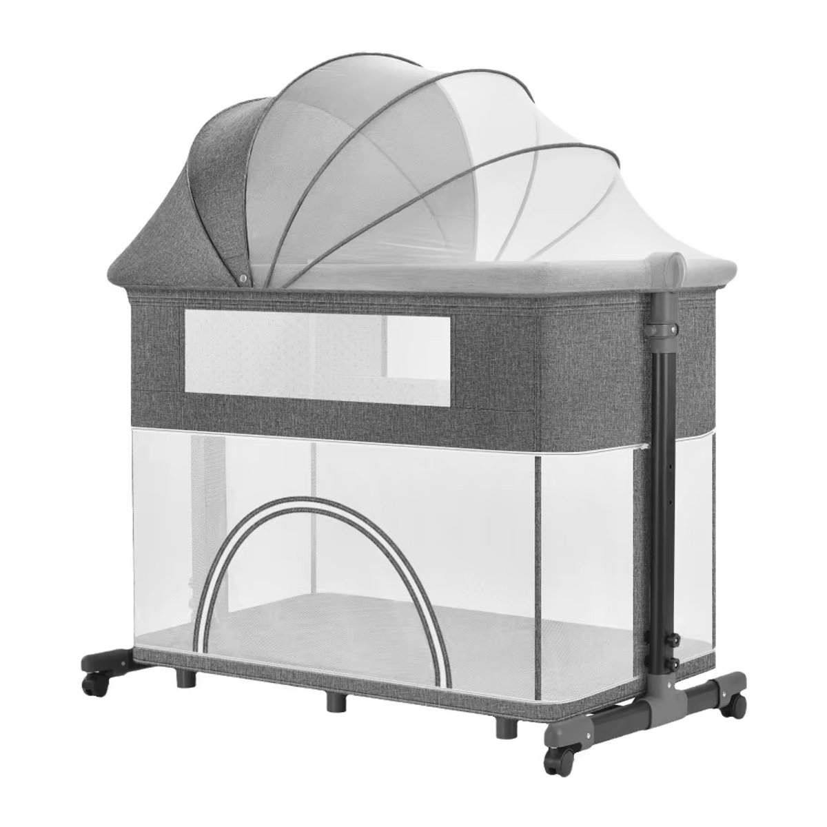 5-in-1 Babystation Grau mit Kinderbett, Wickeltisch, Laufstall, mobiler Basis und Aufbewahrungsorganisator aus Metall - Bild 5