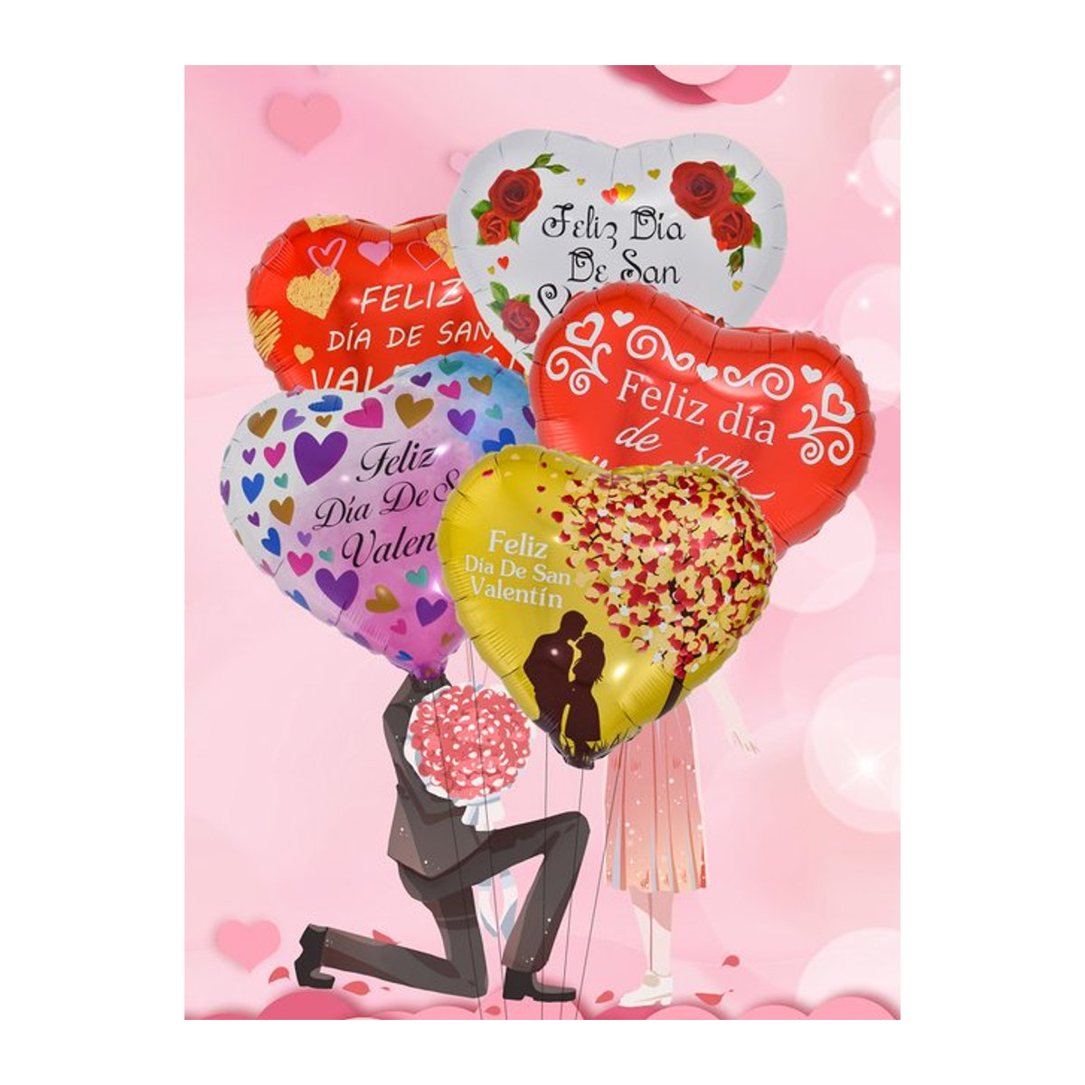 5 Stück Herz Folienballons von EACH PARTY für Valentinstag, mehrfarbig, Durchmesser: 45,72 cm - Bild 1