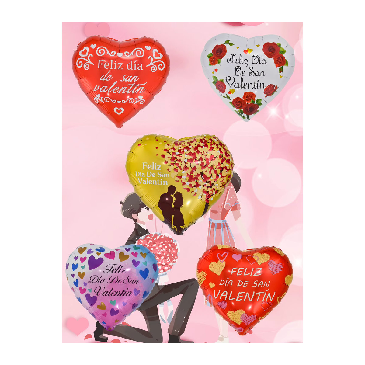 5 Stück Herz Folienballons von EACH PARTY für Valentinstag, mehrfarbig, Durchmesser: 45,72 cm - Bild 2