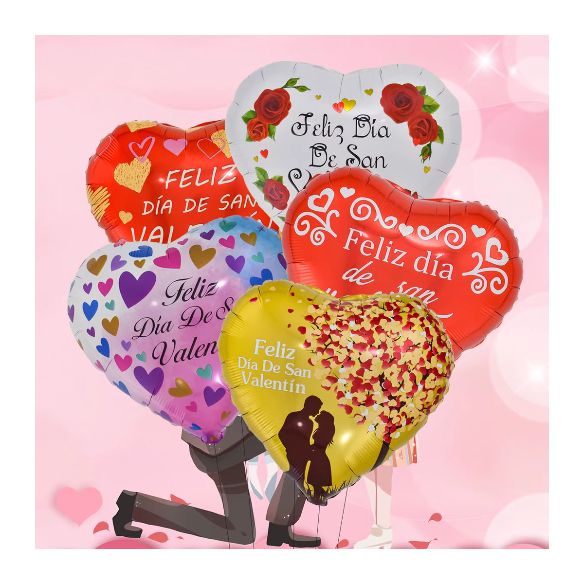 5 Stück Herz Folienballons von EACH PARTY für Valentinstag, mehrfarbig, Durchmesser: 45,72 cm - Bild 3