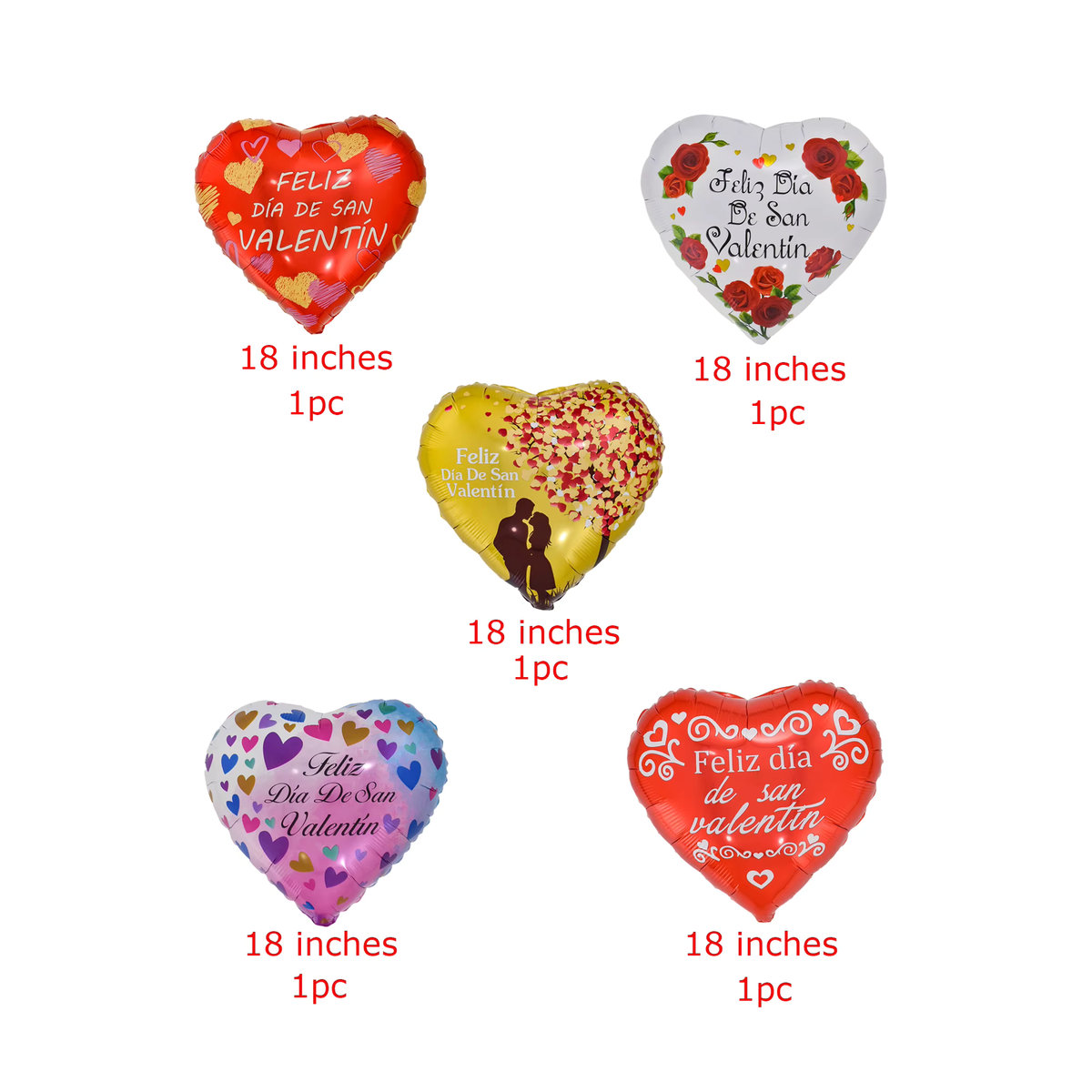 5 Stück Herz Folienballons von EACH PARTY für Valentinstag, mehrfarbig, Durchmesser: 45,72 cm - Bild 4