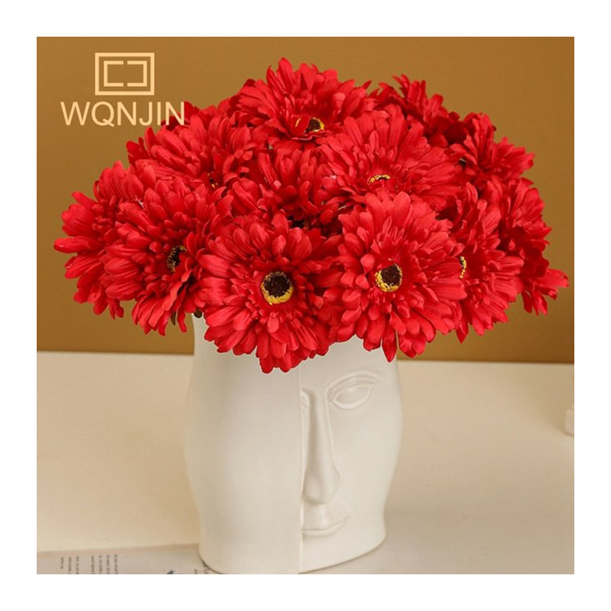 5 Stück künstliche Gerbera Blumen von WQNJIN in Pink und Rot für Hochzeitsdeko und Blumenarrangements - Bild 1