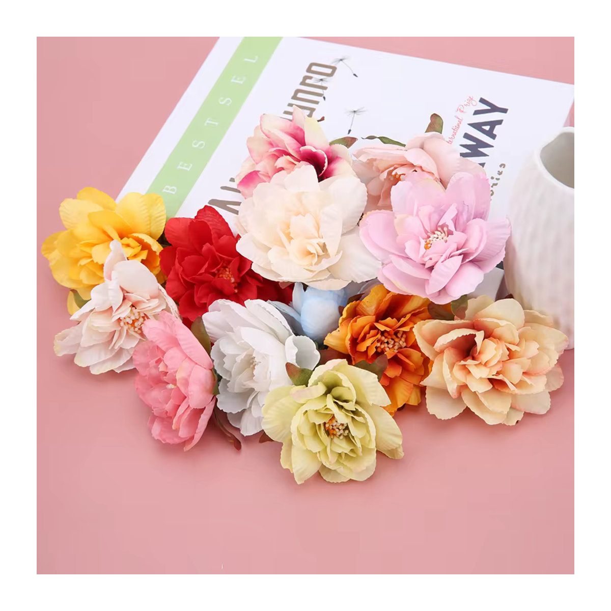 5 Stück MENGHAO künstliche Pfingstrosen Blumenköpfe aus Textil, lila und mehrfarbig, Durchmesser: 7,5 cm - Bild 2