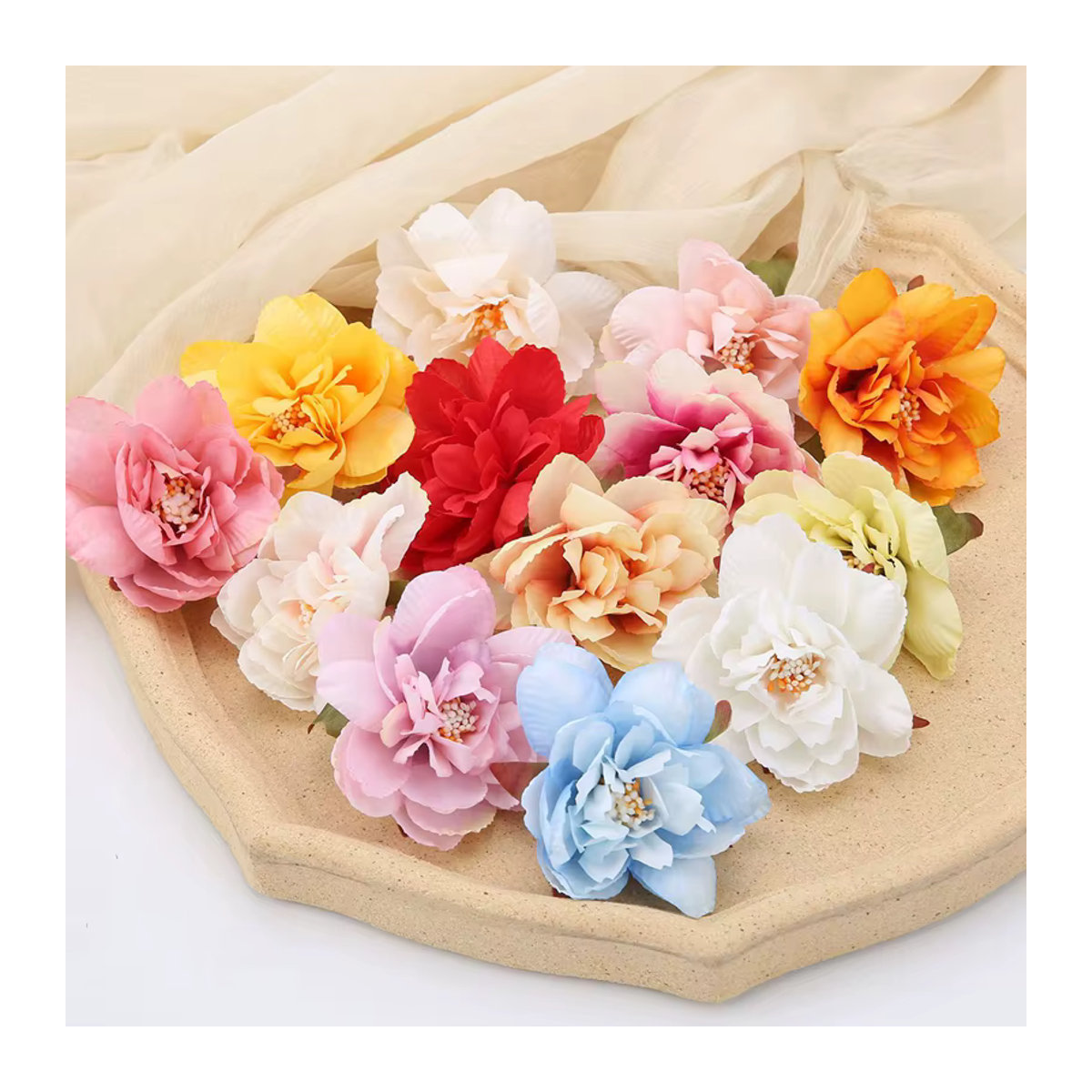5 Stück MENGHAO künstliche Pfingstrosen Blumenköpfe aus Textil, lila und mehrfarbig, Durchmesser: 7,5 cm - Bild 3