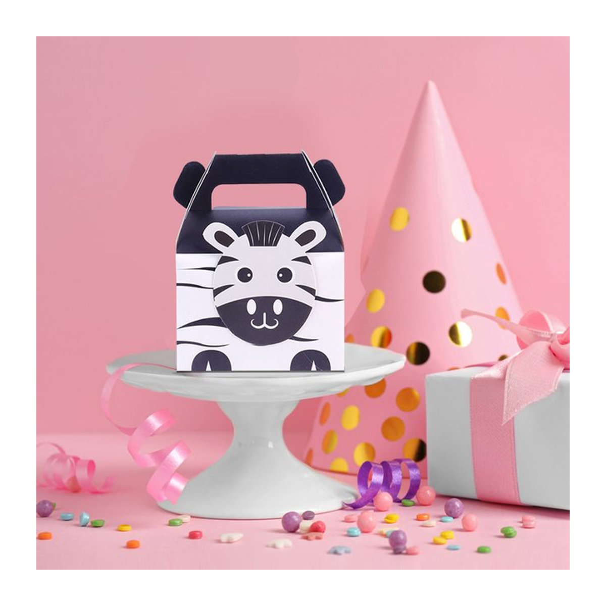 5 Stück WEIGAO Geschenkboxen in Zebra- und Löwenform für Kindergeburtstage, schwarz-weiß - Bild 1