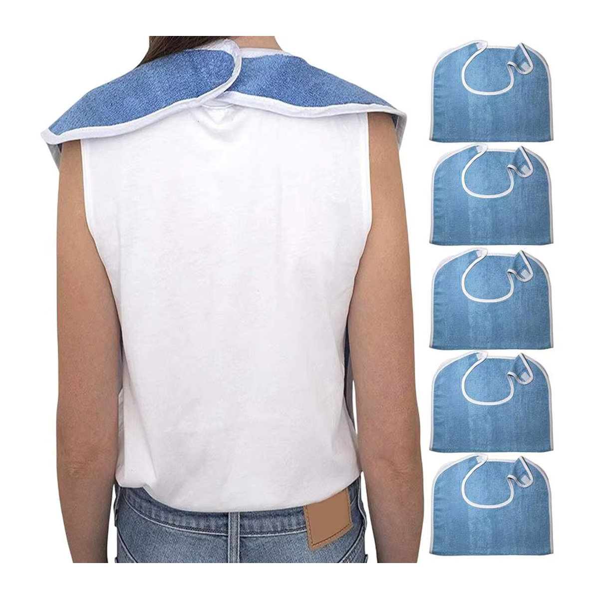 5-teiliges Frottee-Lätzchen Set für Erwachsene in Blau zum Kleidungsschutz für Damen und Herren - Bild 3