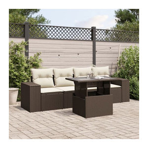 5-tlg. Garten-Sofagarnitur mit Kissen aus Polyrattan in Braun und Beige von VIDAXL