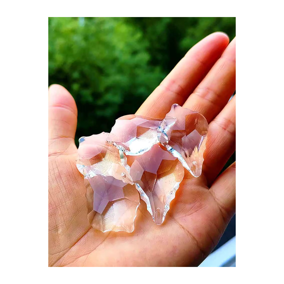 50 Stück Ahornblatt-Anhänger aus klarem Kristallglas von TZ, transparent, Durchmesser: 3,8 cm, ideal als Weihnachtsbaumdekoration oder DIY-Garten-Sonnenfänger - Bild 5