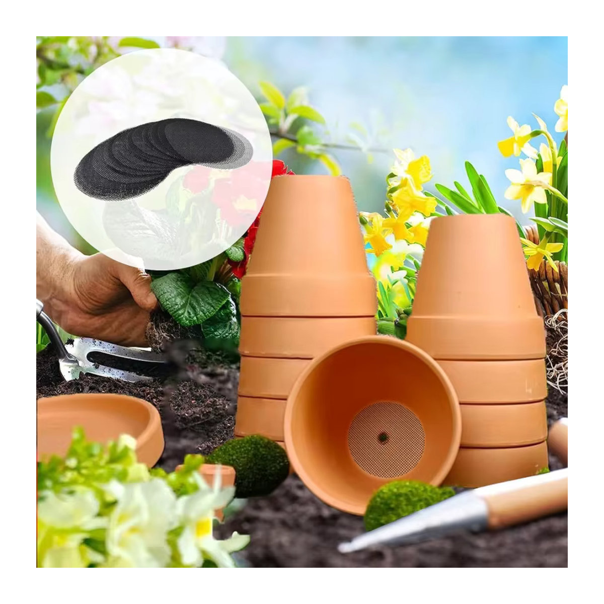 50 Stück Blumentopf Loch Mesh Pads runde Drainage Siebe zur Vermeidung von Bodenaustritt für Garten und Bonsai - Bild 3