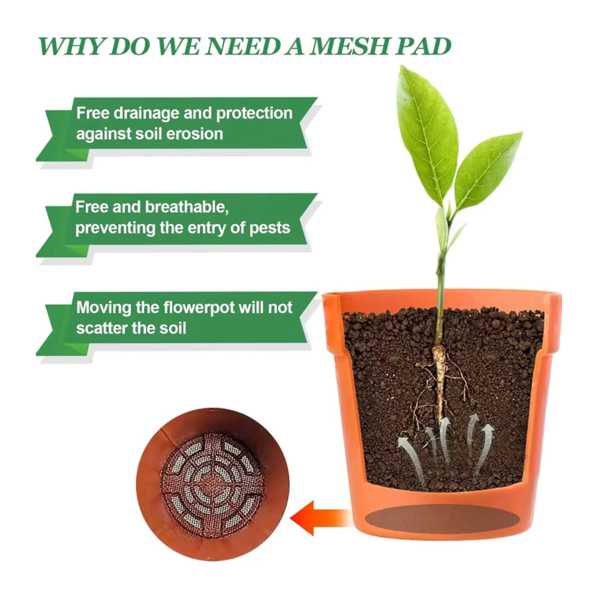50 Stück Blumentopf Loch Mesh Pads runde Drainage Siebe zur Vermeidung von Bodenaustritt für Garten und Bonsai - Bild 4