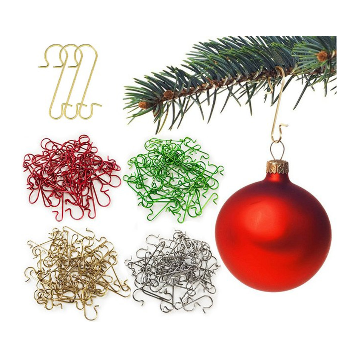 50 Stück chouchouter Weihnachtshaken aus Metall in Gold, Silber und Multicolor zum Aufhängen von Weihnachtsbaumkugeln und Ornamenten - Bild 1