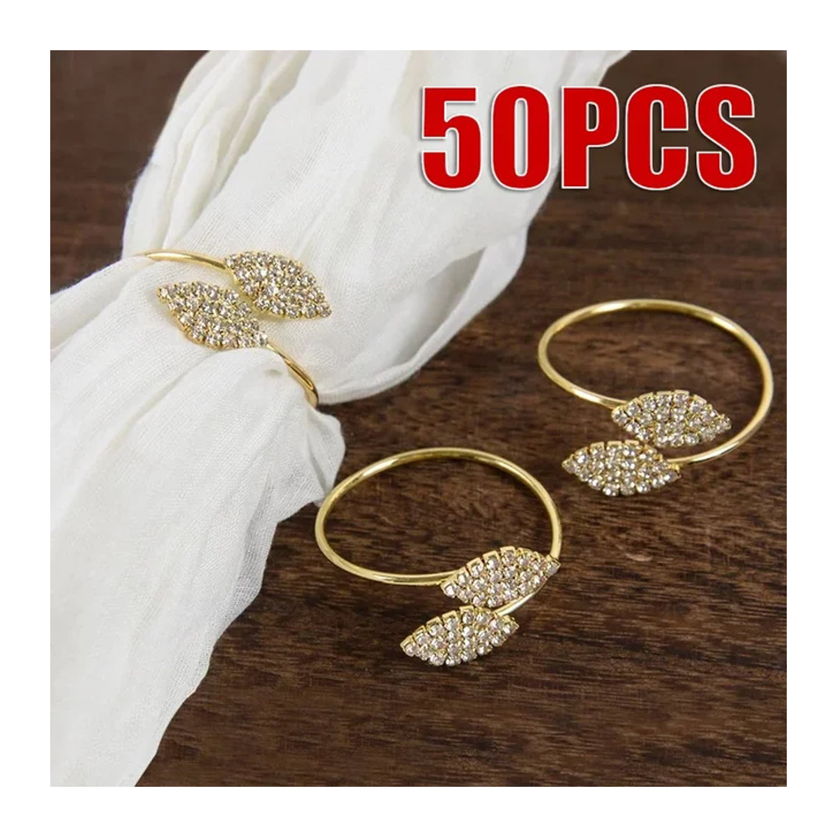 50 Stück elegante Serviettenringe in Blatt-Optik in Gold und Silber für Hochzeit und Geburtstag - Bild 1