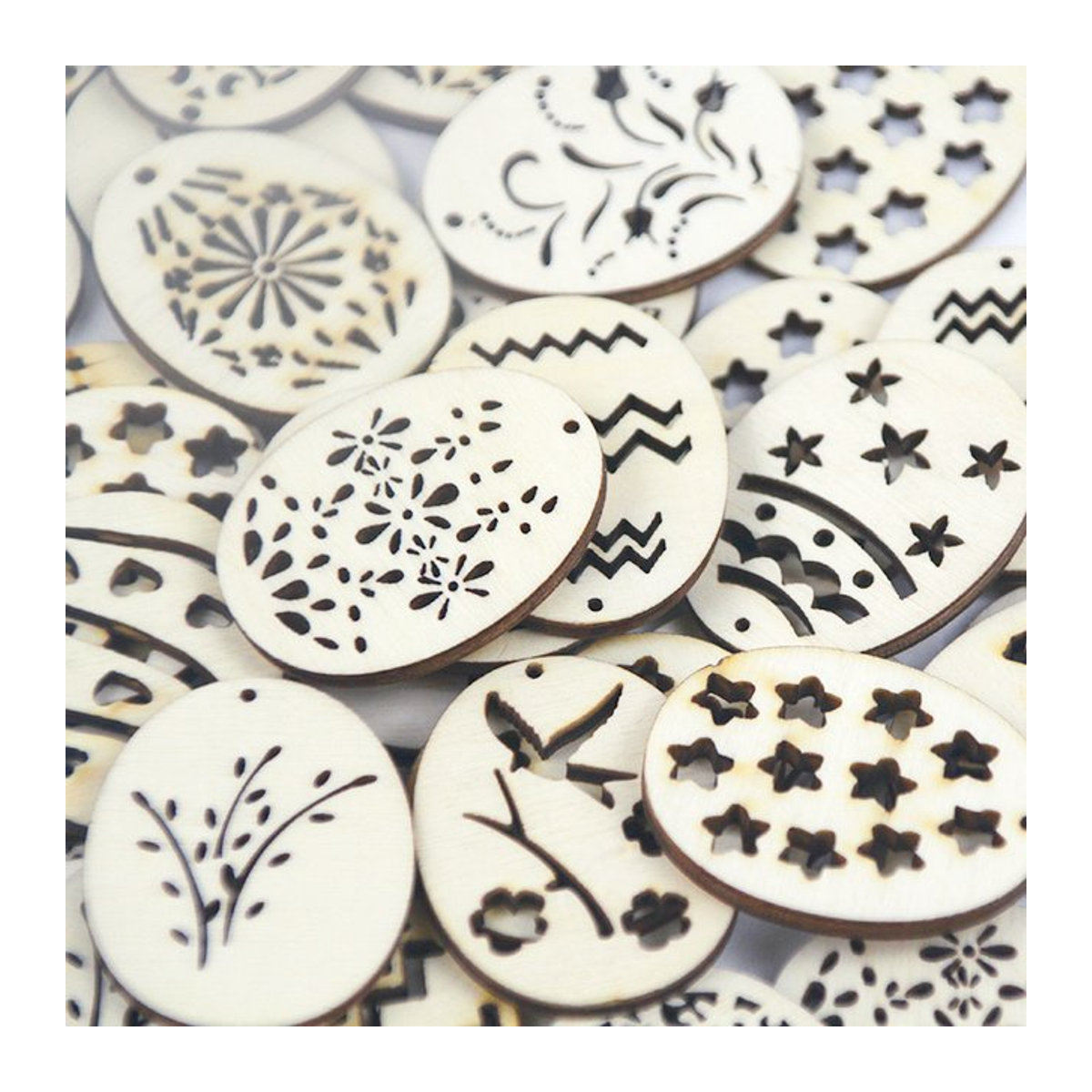 50 Stück joy-enlife Ostern Holz Chips in Oval, Beige und Braun, DIY Dekoration für Kinder und Handwerk - Bild 1