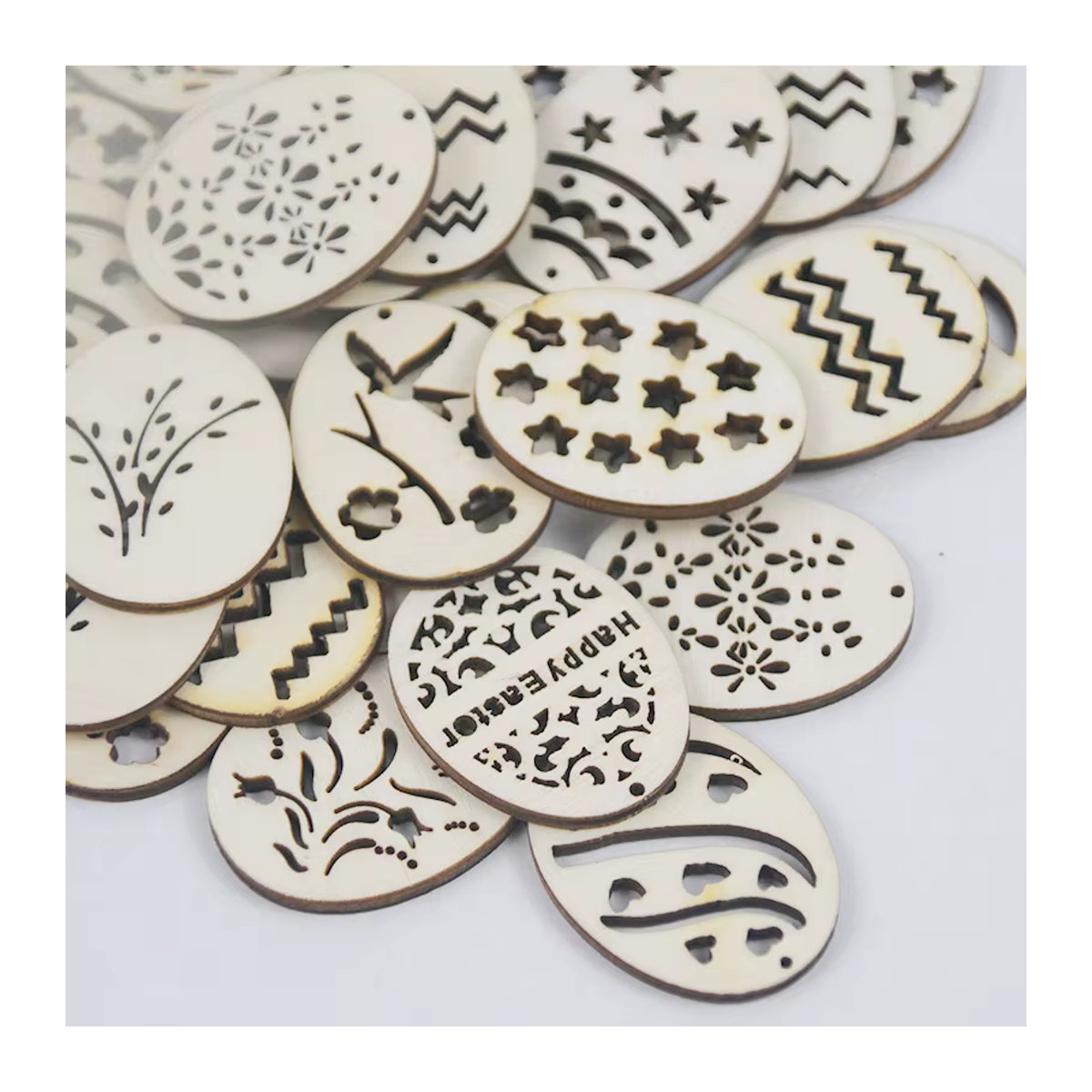 50 Stück joy-enlife Ostern Holz Chips in Oval, Beige und Braun, DIY Dekoration für Kinder und Handwerk - Bild 2