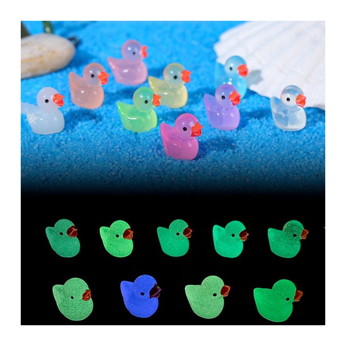 50 Stück leuchtende Mini Enten Figuren in Multicolor für Moos Mikrolandschaften und Garten Dekoration - Bild 1