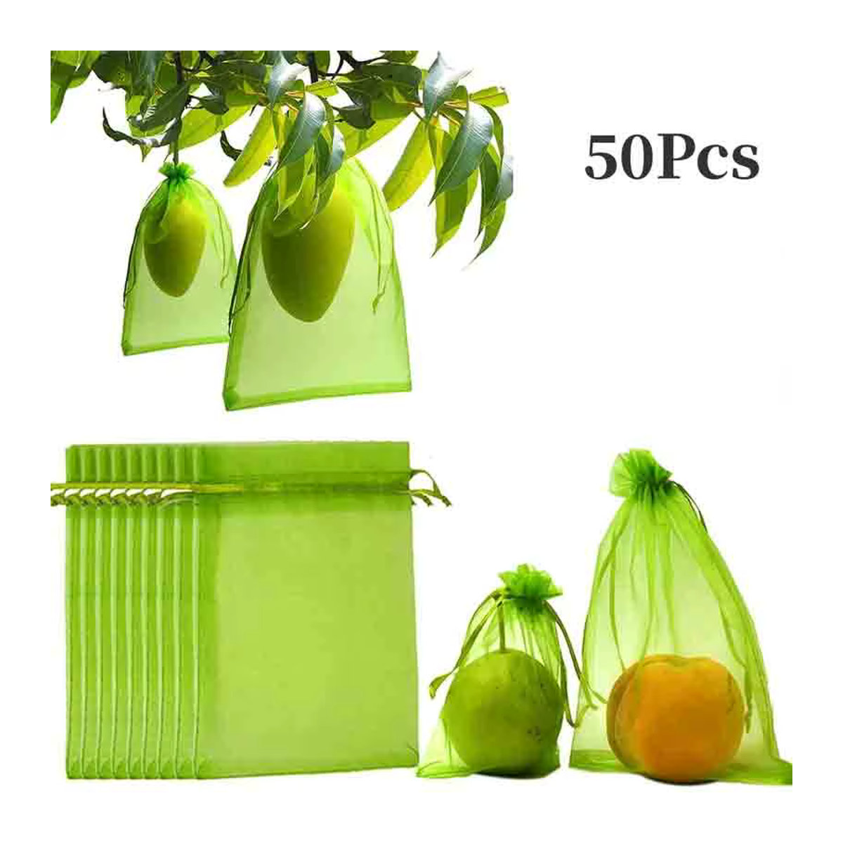 50 Stück Organza Beutel mit Kordelzug als Mesh-Geschenkverpackung und Vogelschutznetz für Obst und Garten - Bild 5