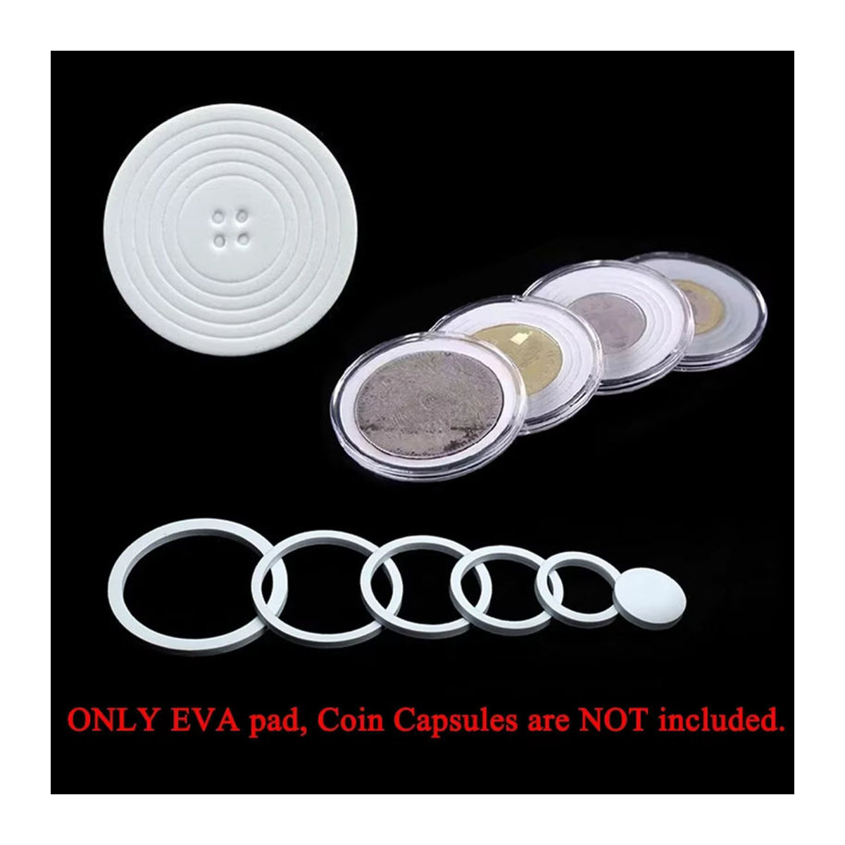 50 Stück Zelila Schaumstoffdichtungen für die Münzaufbewahrung, weiße EVA-Ringe aus Kunststoff, Durchmesser: 20 mm, 25 mm, 30 mm, 35 mm, 40 mm und 46 mm - Bild 4