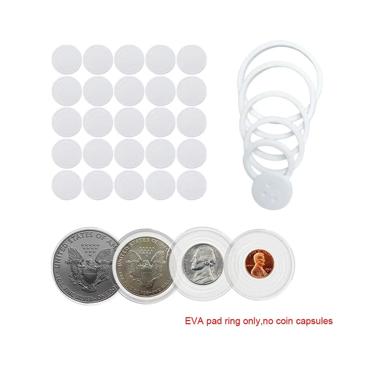 50 Stück Zelila Schaumstoffdichtungen für die Münzaufbewahrung, weiße EVA-Ringe aus Kunststoff, Durchmesser: 20 mm, 25 mm, 30 mm, 35 mm, 40 mm und 46 mm - Bild 5
