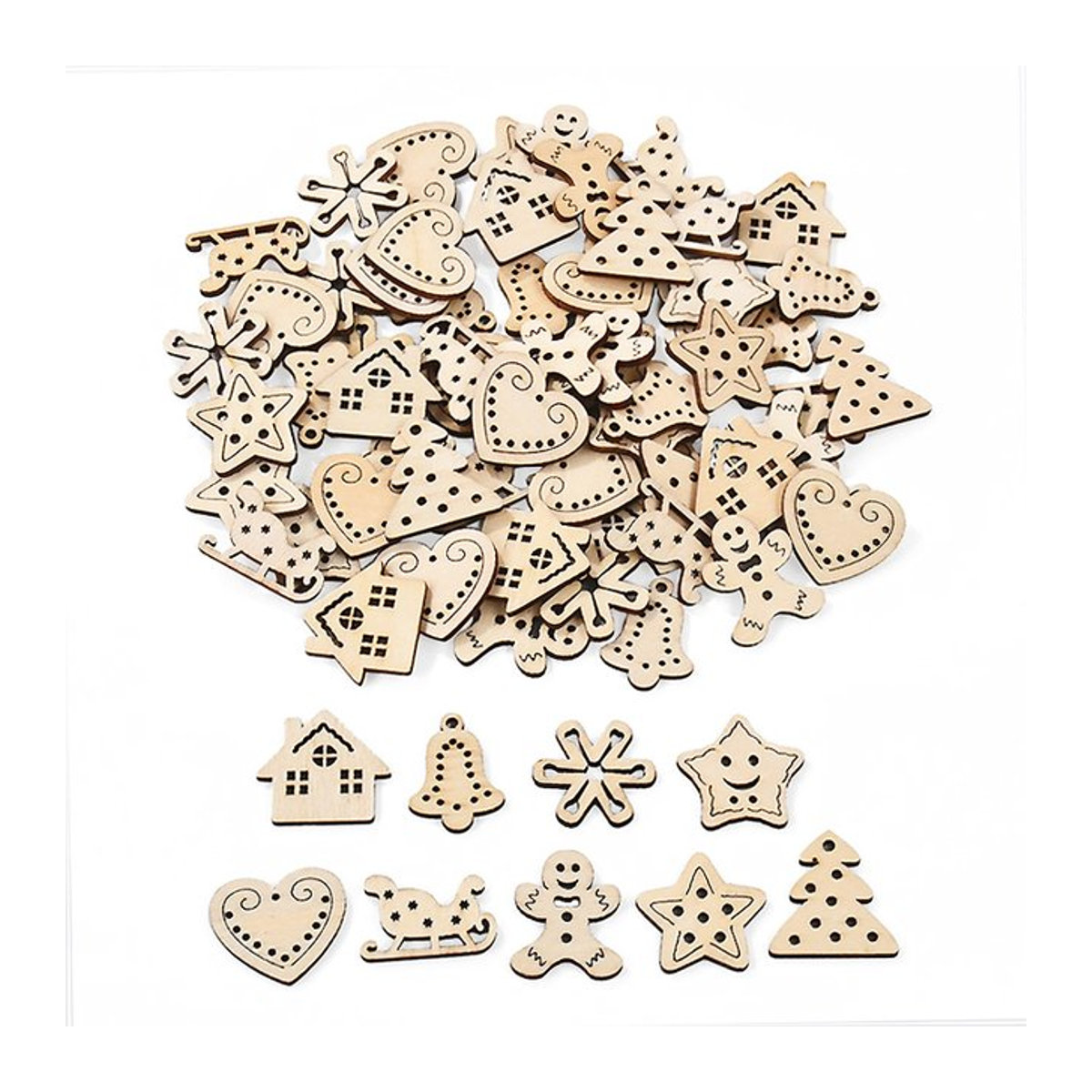 50 Stück ZQNYCY Weihnachts-Mini-Holzornamente in Braun und Beige, runde Holzscheiben als DIY-Anhänger für Weihnachtsbaum und Heimdekoration - Bild 1