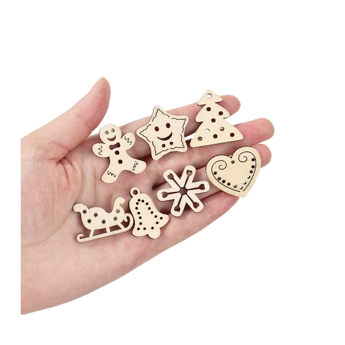 50 Stück ZQNYCY Weihnachts-Mini-Holzornamente in Braun und Beige, runde Holzscheiben als DIY-Anhänger für Weihnachtsbaum und Heimdekoration - Bild 2