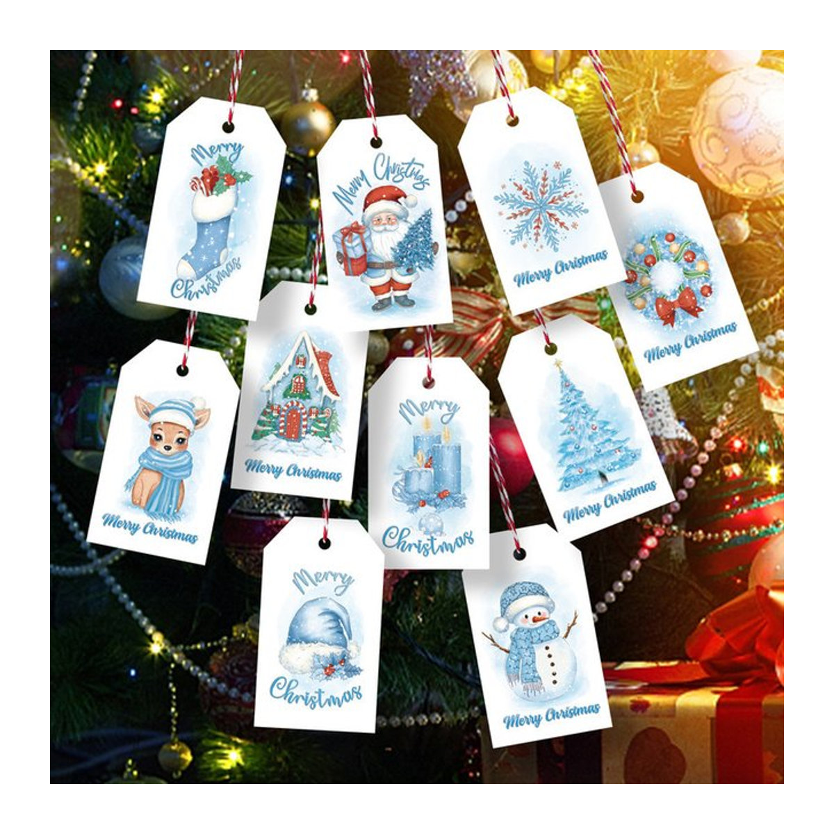 50 Stück ZQNYCY Weihnachtsgeschenkanhänger aus Papier mit Weihnachtsmann-Motiv in Weiß als rechteckige Hängeornamente für Weihnachten und Neujahr - Bild 1