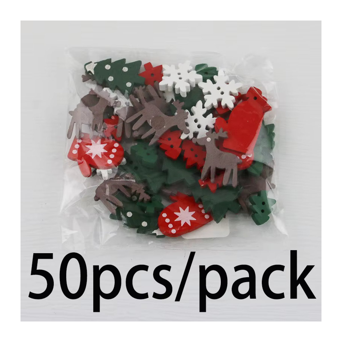 50er Paket dekorative Weihnachtsbaum-Anhänger aus Holz in Form von Handschuhen und Mini-Weihnachtsbäumen, multicolor - Bild 3