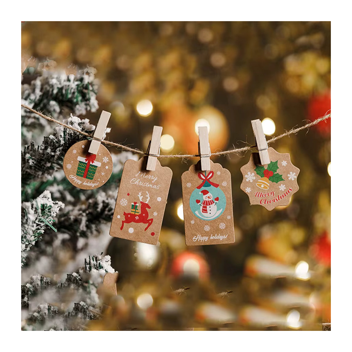 50er Set Weihnachts Geschenk Tags aus braunem Kraftpapier im Vintage Santa Claus Design für DIY Dekorationen - Bild 3