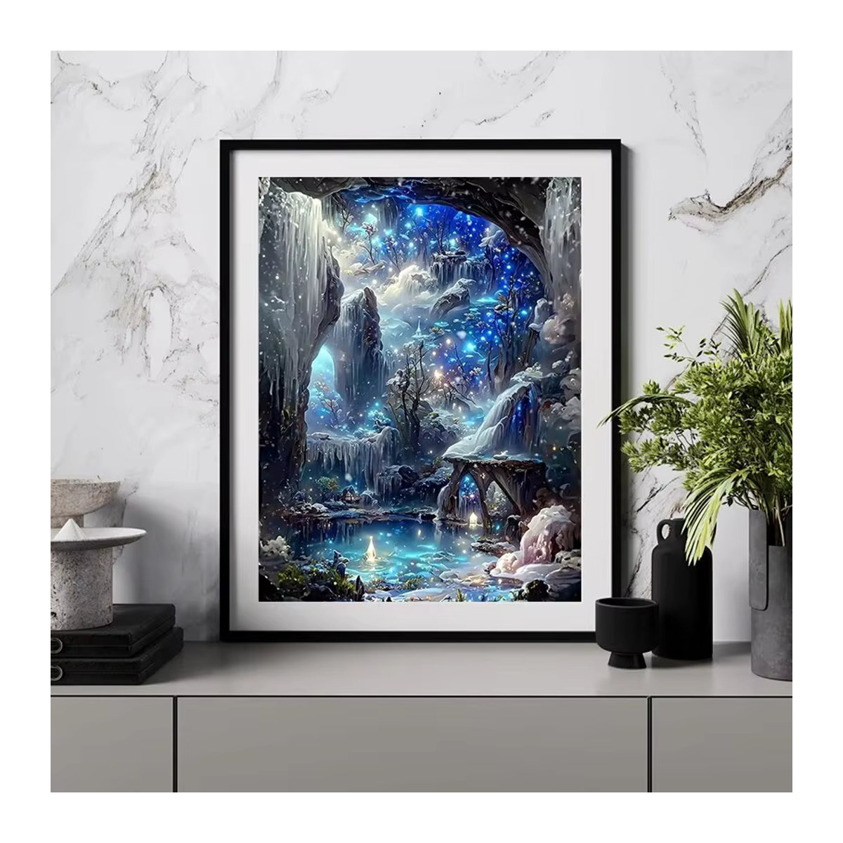 5D-Diamantgemälde Landschaft Fantasy-Mosaik mit runden Bohrern in Blau, B/H: 30 x 40 cm - Bild 4