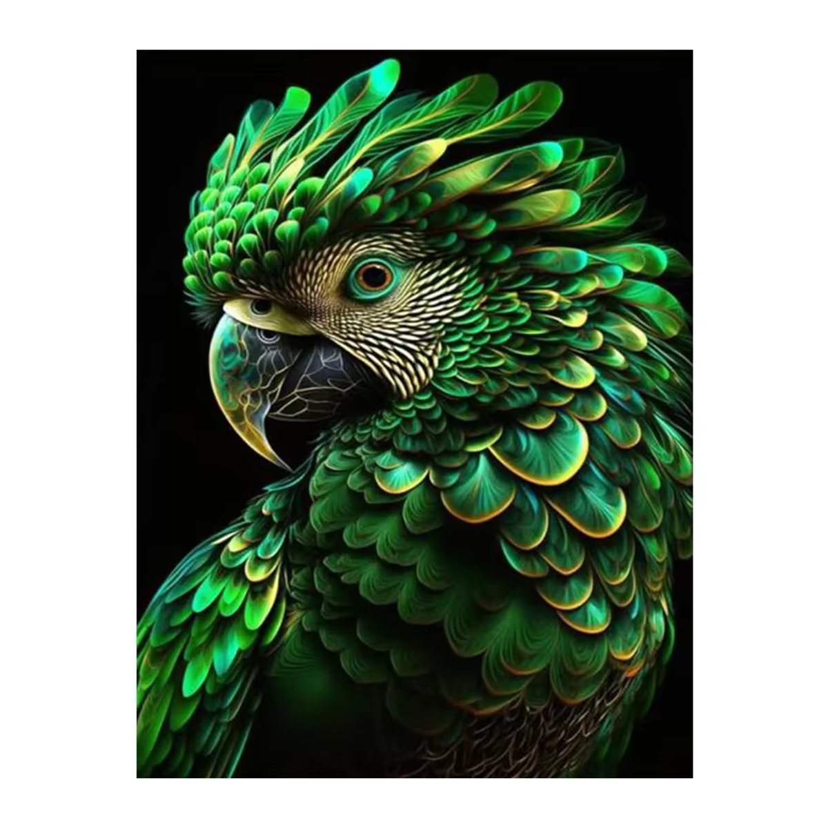 5D DIY Diamantmalerei Grüner Papagei im Kai Ping Mei Park als Kreuzstich-Stickerei mit Strass-Steinen, Hochformat, B/H: 30 x 20 cm - Bild 2