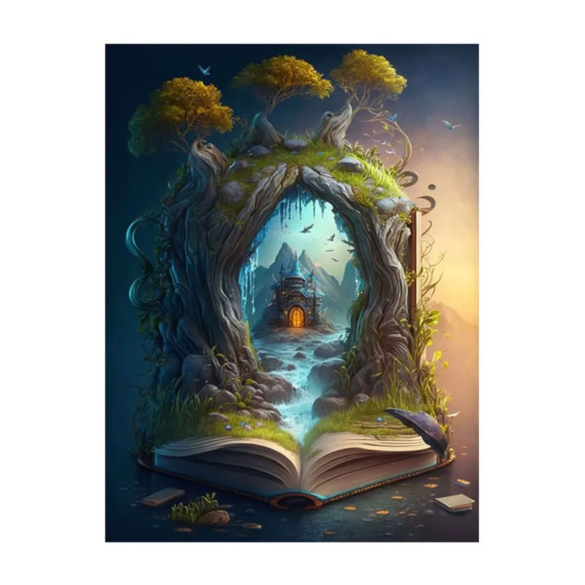5D DIY Diamantmalerei Set Landschaft mit altem Baum und Schloss als Mosaik-Kreuzstich-Stickerei in Mehrfarbig - Bild 3