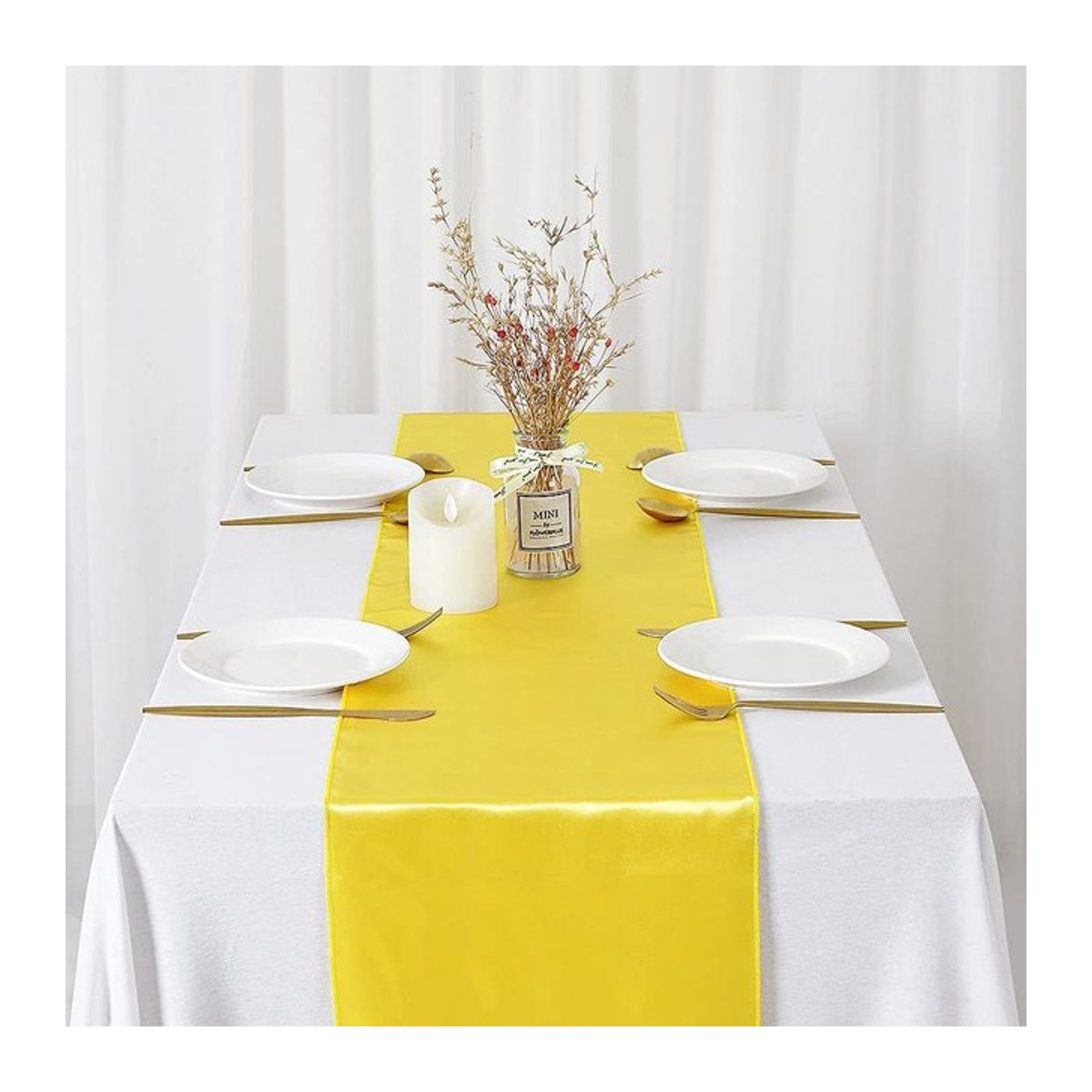 5er Pack Satin Tischläufer von youyouhuan für Hochzeiten und Bankette, Farben: Lila und Gelb, Breite: 30,48 cm, Länge: 274,32 cm - Bild 1