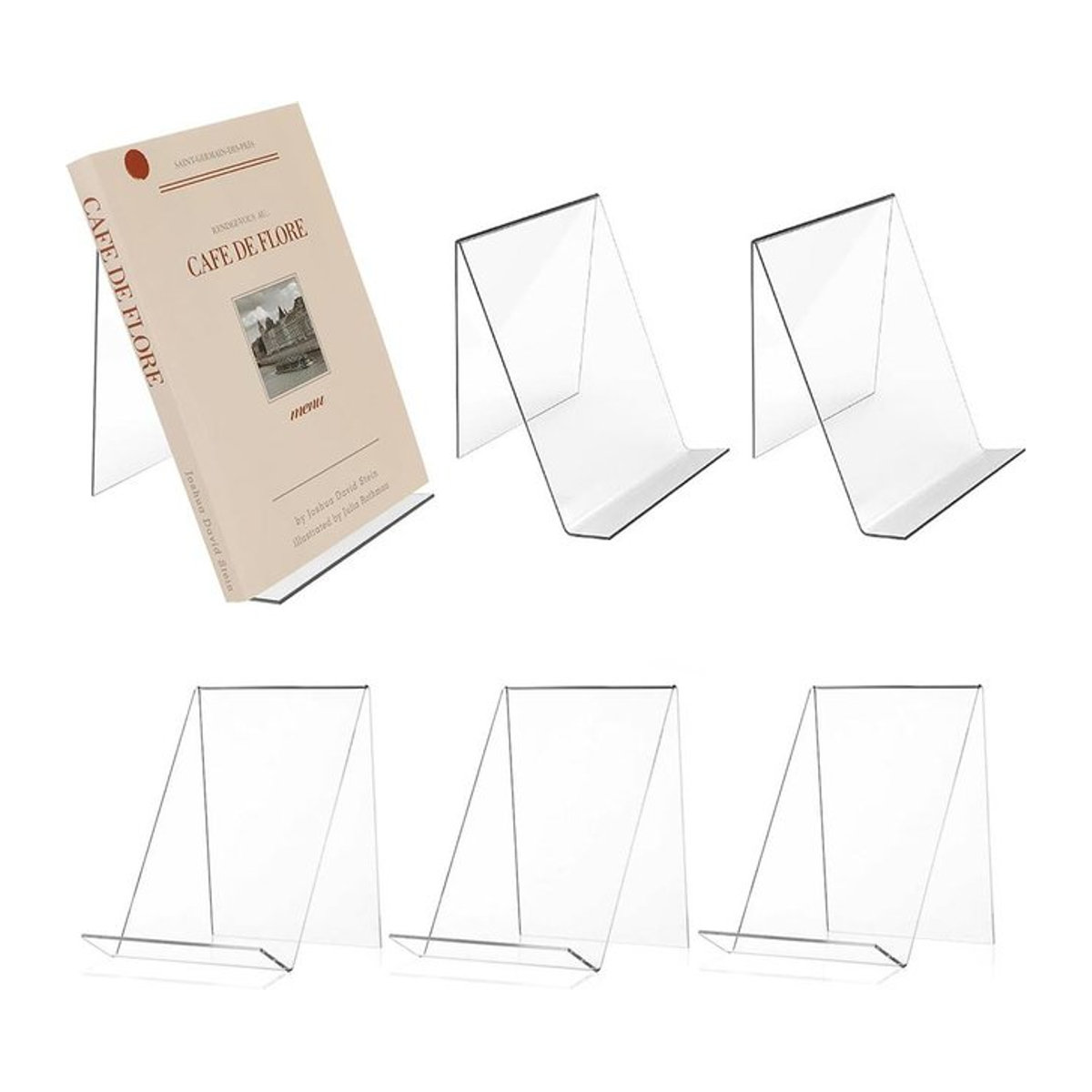 5er Set Acryl Buchständer von happybuySE in Transparent zur Präsentation von Bildern, Büchern und Kunstwerken - Bild 1