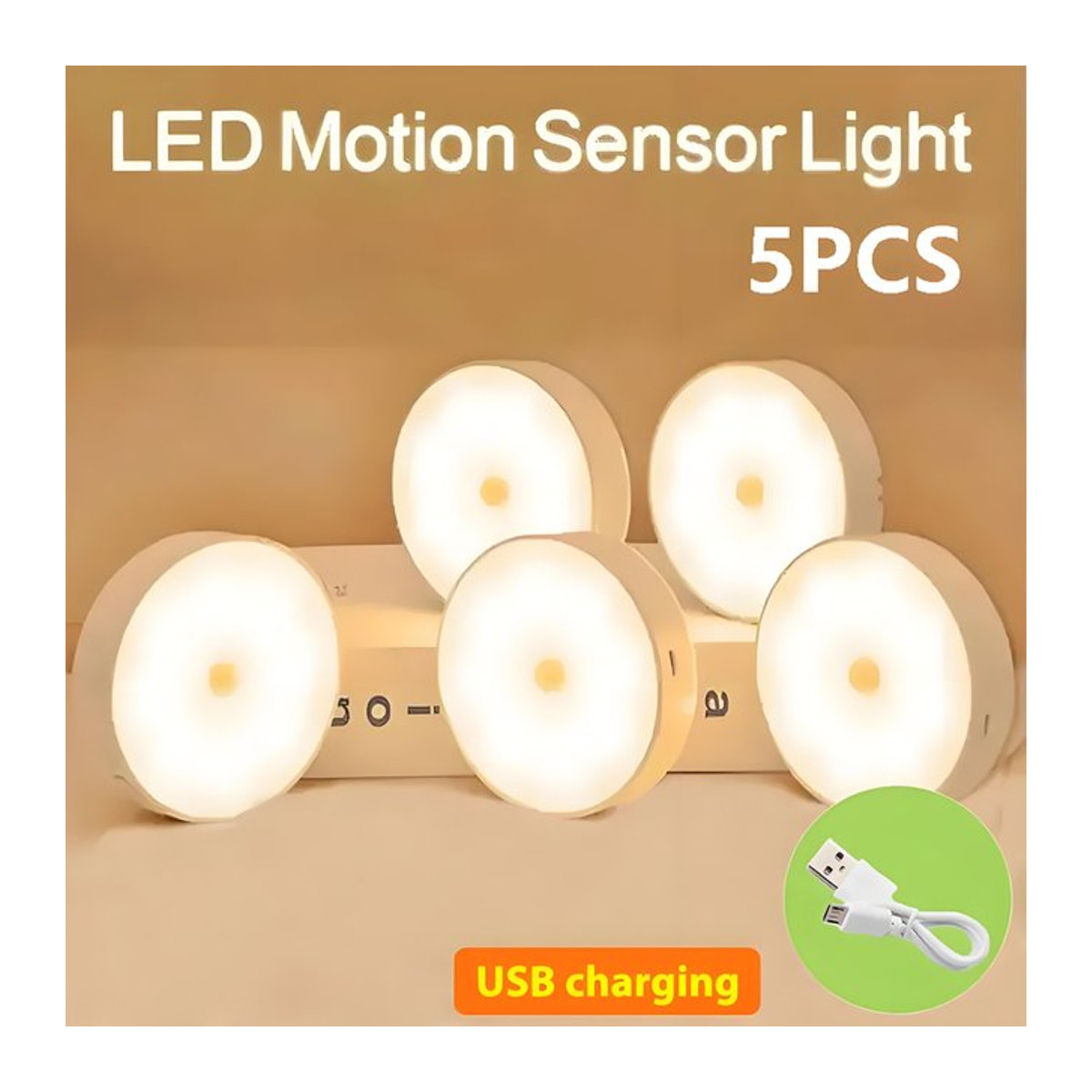 5er Set HPH Drahtlose LED Nachtlichter mit Bewegungssensor, USB Nachtbeleuchtung für Schlafzimmer, Küche, Treppe, Flur und Kleiderschrank, minimalistisches Design - Bild 1