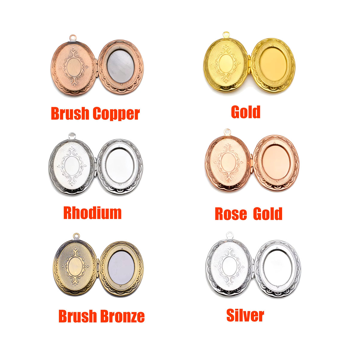 5er Set JiangXuan Blumen-Foto-Loclet-Boxen aus Metall in Antik-Silber, Bronze und Roségold, oval mit Cameo-Basis für 13 x 18 mm Fassung - Bild 1
