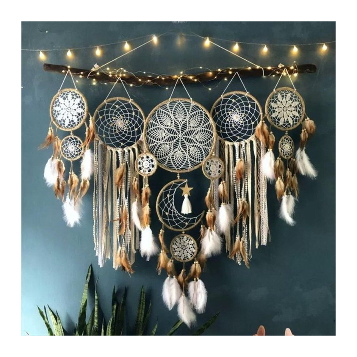 5er Set Makramee Traumfänger in Kaffeebraun als Boho Wanddekoration für Schlafzimmer und Teenager von sweetyhome - Bild 1