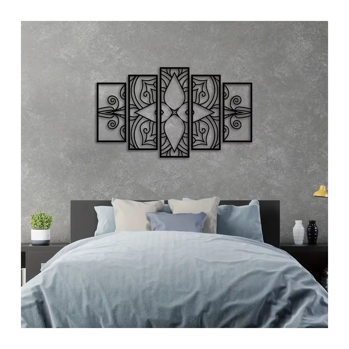 5er Set Mandala Wanddekoration aus Metall in Schwarz, Orientalische Wandkunst mit geometrischem Laserschnitt von CIFBUY - Bild 3