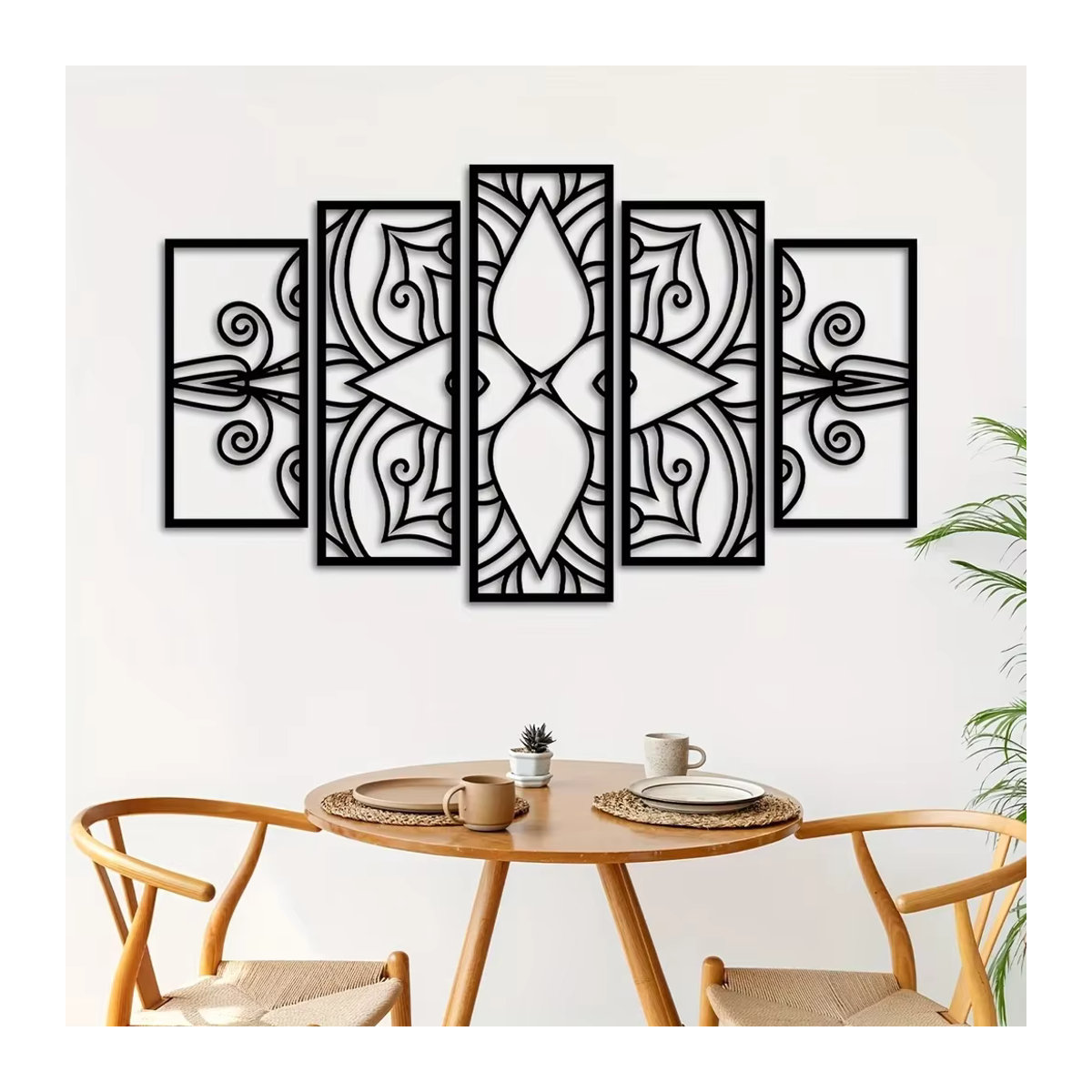 5er Set Mandala Wanddekoration aus Metall in Schwarz, Orientalische Wandkunst mit geometrischem Laserschnitt von CIFBUY - Bild 4