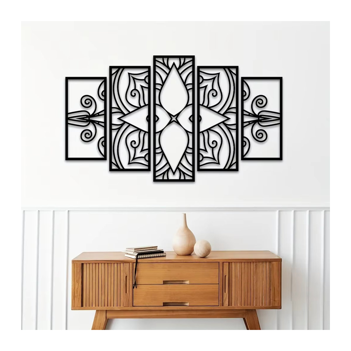 5er Set Mandala Wanddekoration aus Metall in Schwarz, Orientalische Wandkunst mit geometrischem Laserschnitt von CIFBUY - Bild 5