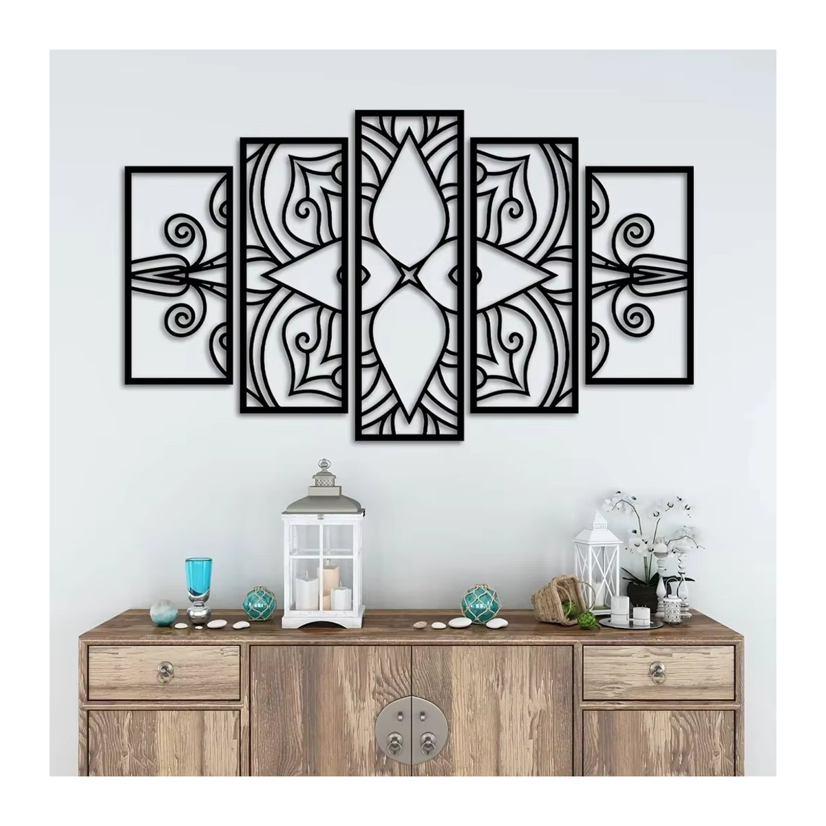 5er Set Mandala Wanddekoration aus Metall in Schwarz, Orientalische Wandkunst mit geometrischem Laserschnitt von CIFBUY - Bild 7