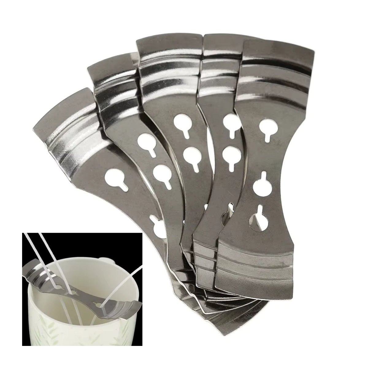 5er Set Metall Kerzen-Dochthalter mit drei Löchern als Zentriergerät für deine DIY Kerzenherstellung - Bild 2