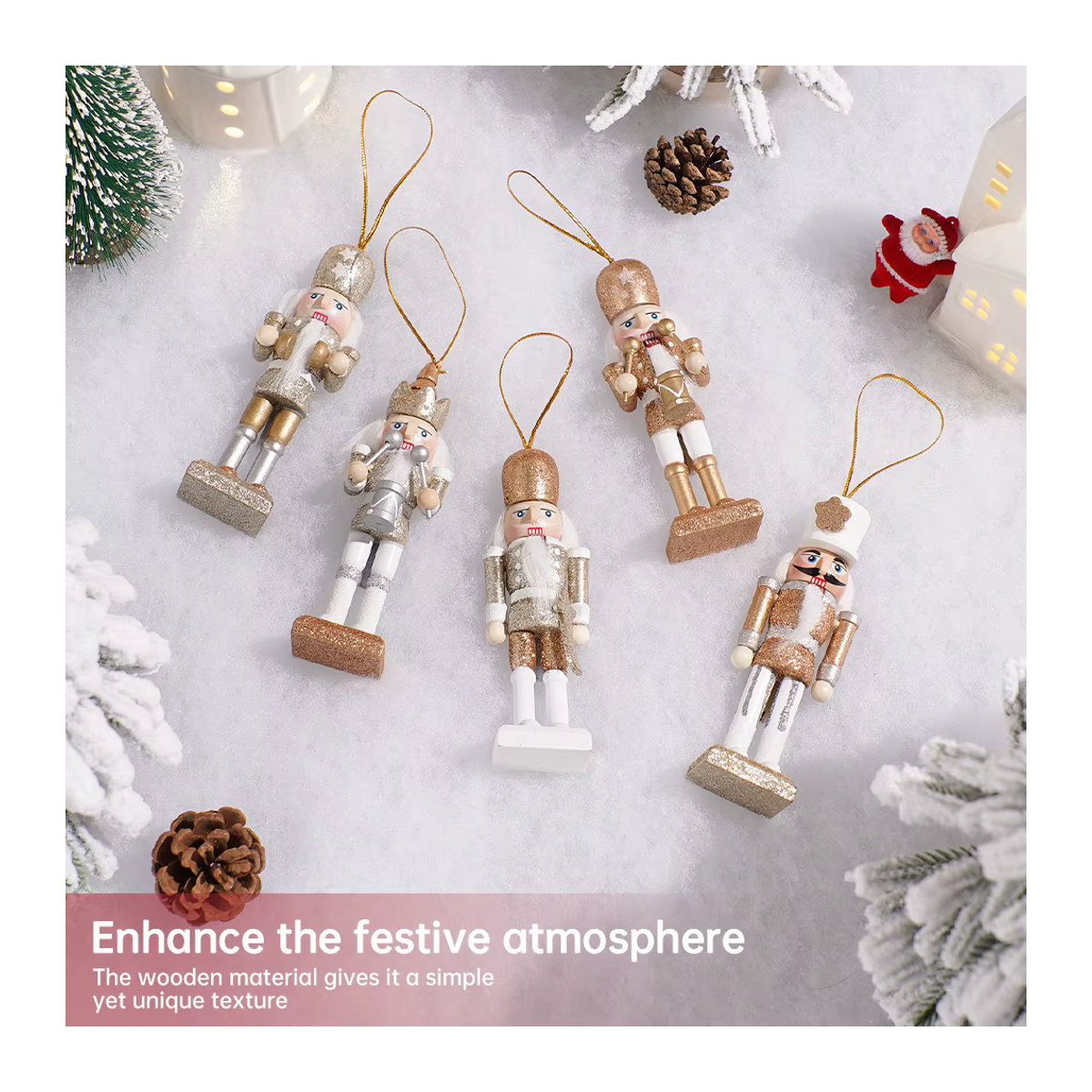 5er Set Weihnachts Nussknacker aus Holz als Baumanhänger und Desktop Ornament, Multicolor, Höhe: 12 cm - Bild 3