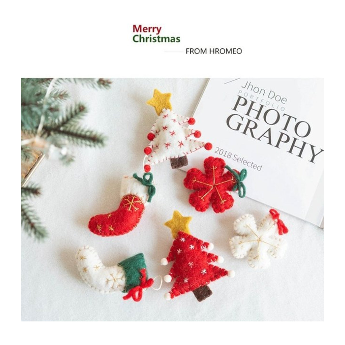 5er Set Weihnachtsornamente aus Filz und Wolle in Lebkuchen-Optik und Socken-Design, Multicolor - Bild 1