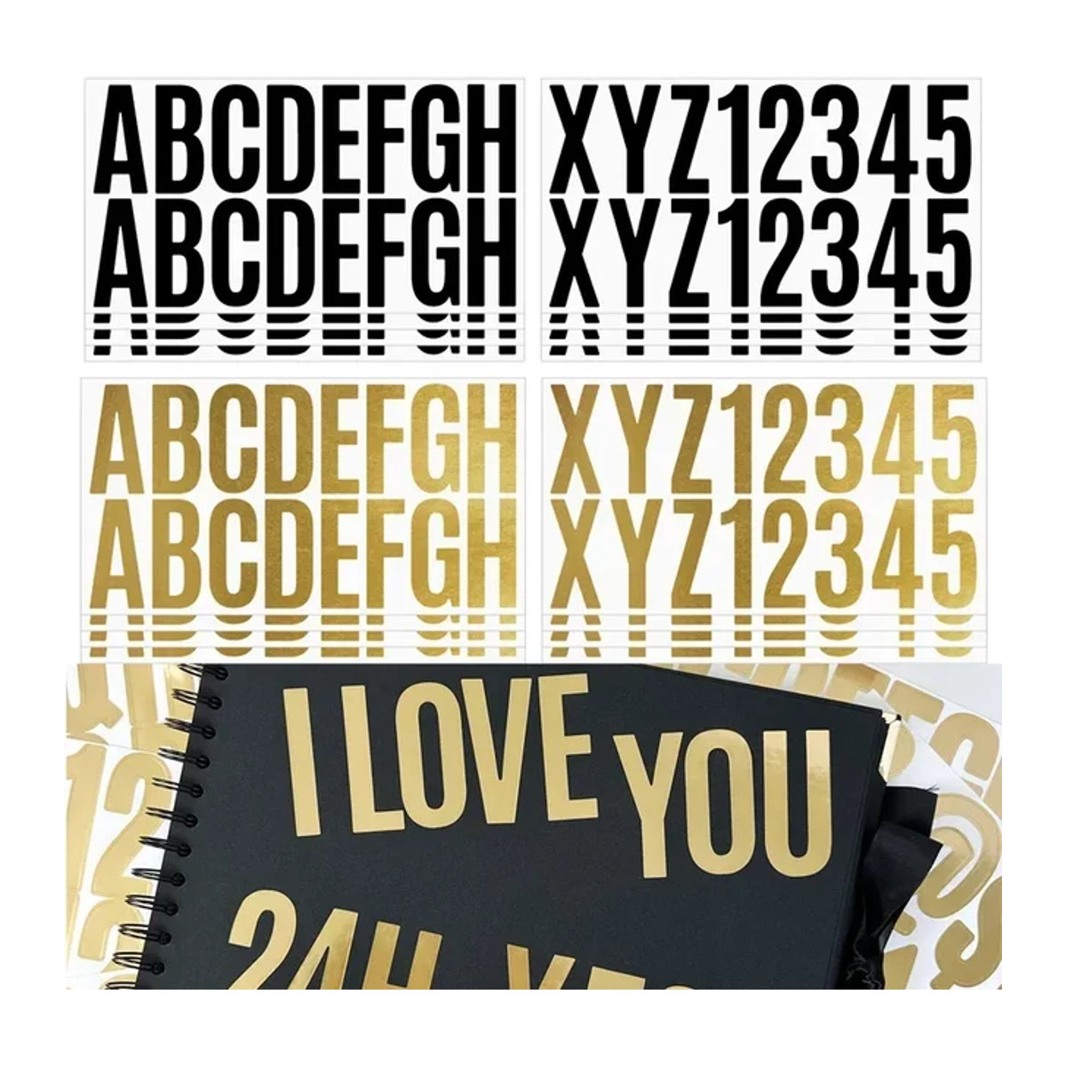 6 Blatt große Buchstaben- und Zahlenaufkleber in Gold und Schwarz, 6,35 cm für DIY, Basteln und Kunstherstellung - Bild 1